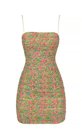 Vintage Blumen gerüschtes Organza Mesh Minikleid